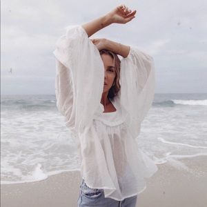 Verge Girl sheer white puff sleeve top